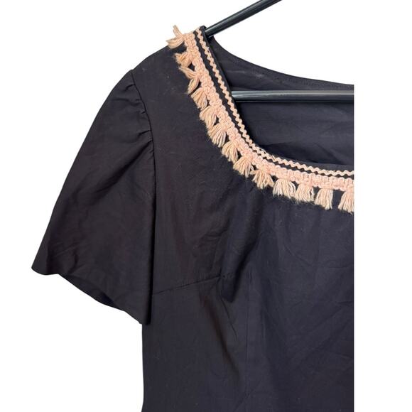 VTG Retro Unbranded Black summer fit flare dress with pink tassel trim medium - Picture 2 of 16